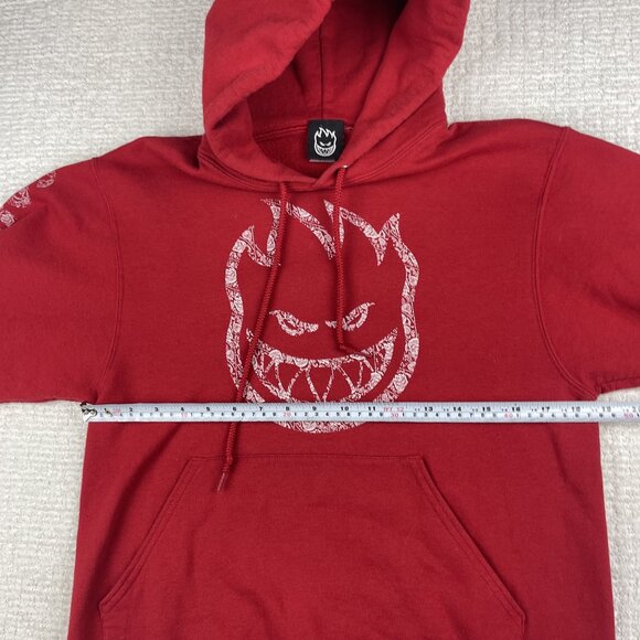 VTG Y2K Spitfire Skateboarding Wheel Red Hoodie Parsley print sleeve print Men S - Picture 13 of 16